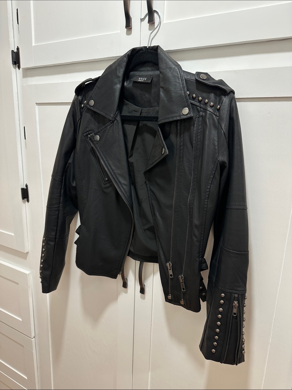 Vici Black Studded Faux Leather Biker Jacket